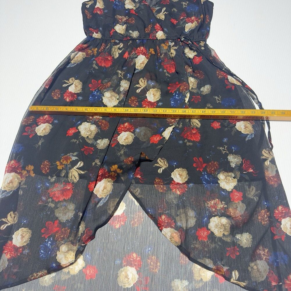 Lucky Brand Womens Midi Dress size M Black Dark Floral Chiffon Faux Wrap NWT - Picture 10 of 11